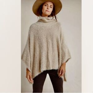 𝅺ANTHROPOLOGIE Akemi + Kin Gemma Golden Metallic Tan Eyelash Poncho Sweater OS